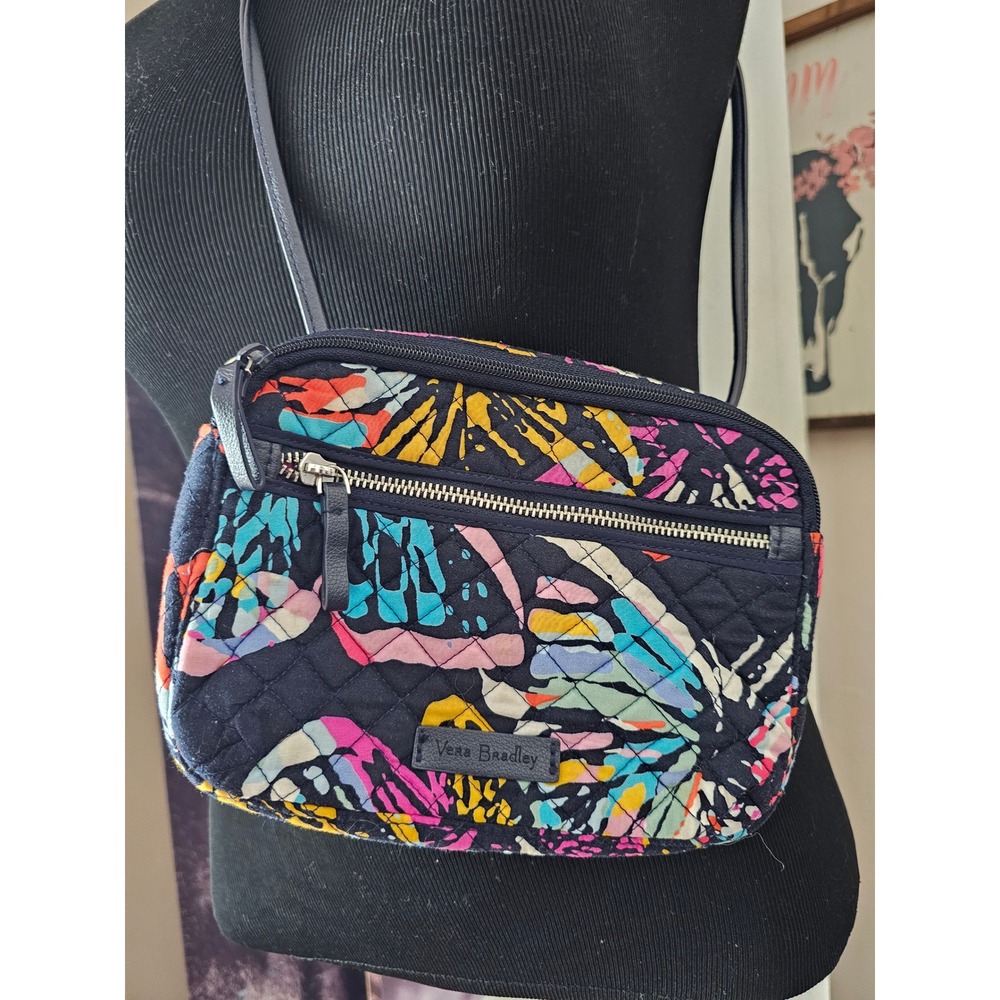 Vera Bradley Butterfly Quilted Cotton Crossbody Bag Navy Multi Floral